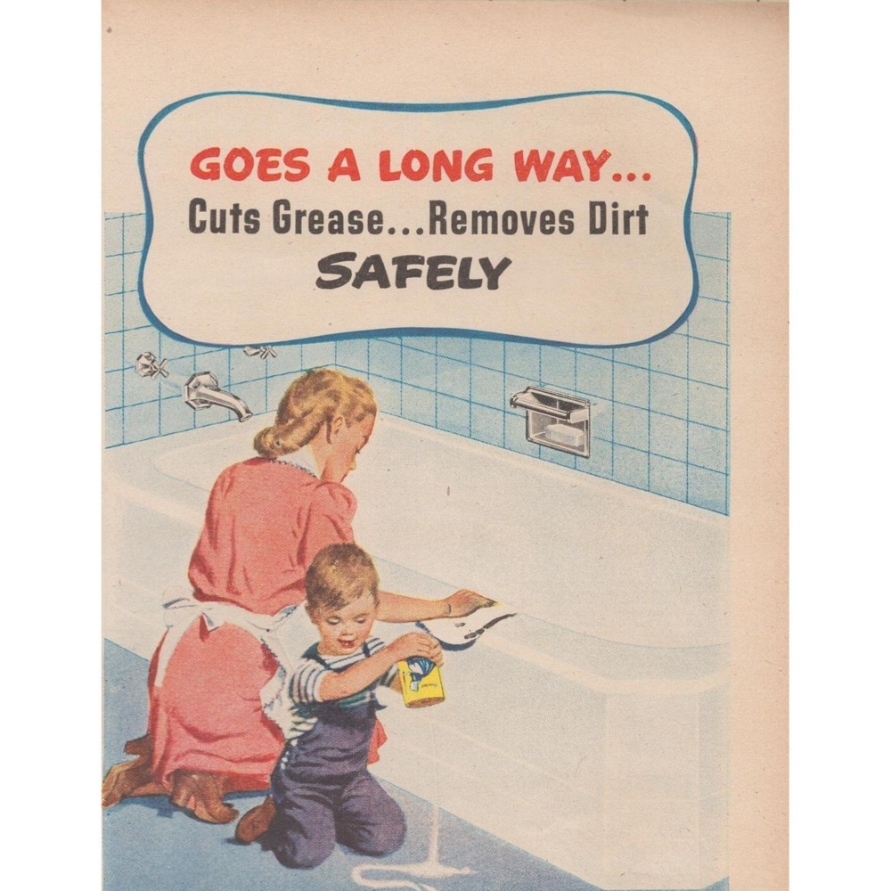 Vintage 1945 Old Dutch Cleanser Print Ad World War 2 Era Retro Bathroom Decor